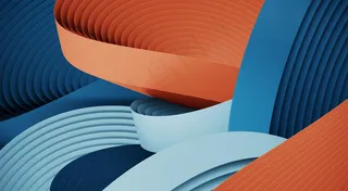 产品展示的最小摘要。蓝色和红色圆形几何图形。三维渲染插图。