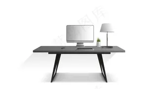 隔离在白色背景上的工作场所。显示器，键盘，电脑鼠标，台灯，室内植物。矢量。