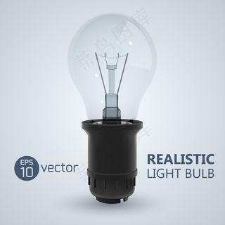 正方形，带有白炽灯的真实图像，在明亮的插图上拧入灯泡