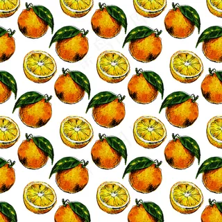 水彩画无缝模式的橙色水果与树叶。柑橘类水果插图。生态食品插画夏季口号