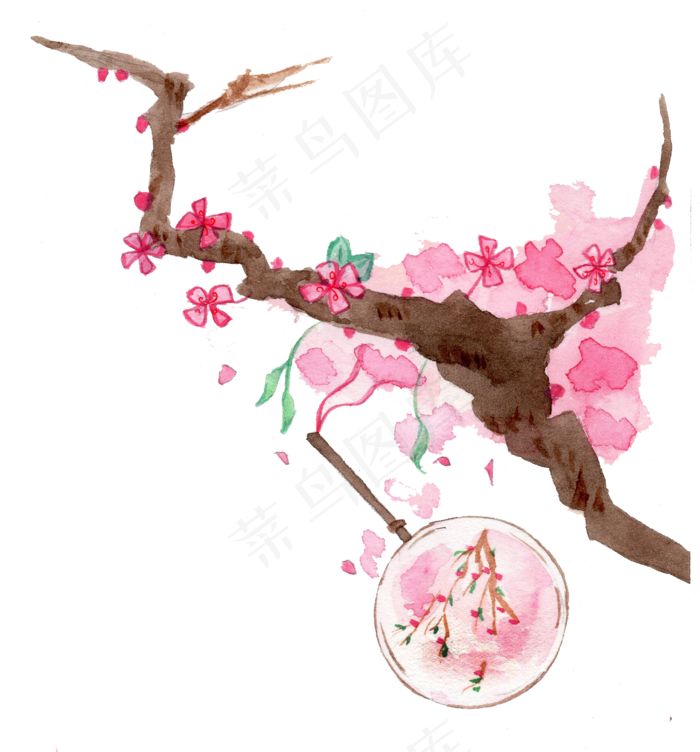 中国风小物水彩梅花插画