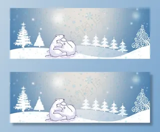 淘宝冬季大促卡通小熊雪景banner
