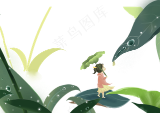 寒露举荷叶的女孩