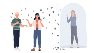 能力主义。对残疾人的歧视和社会偏见。聋女人听不见别人说话。玻璃球作为甲氧磷。