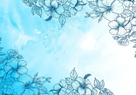 蓝色水彩画装饰花卉背景 蓝色水彩画装饰花卉背景