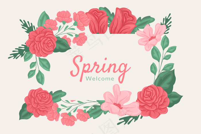 红色和粉色春花背景