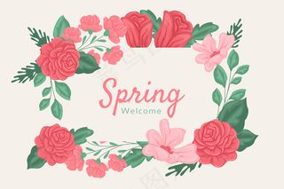 红色和粉色春花背景