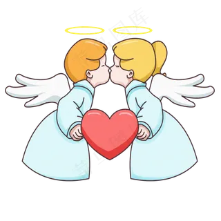 天使情人节情侣手绘PSD透明底