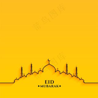 Eid穆巴拉克线清真寺黄色背景设计