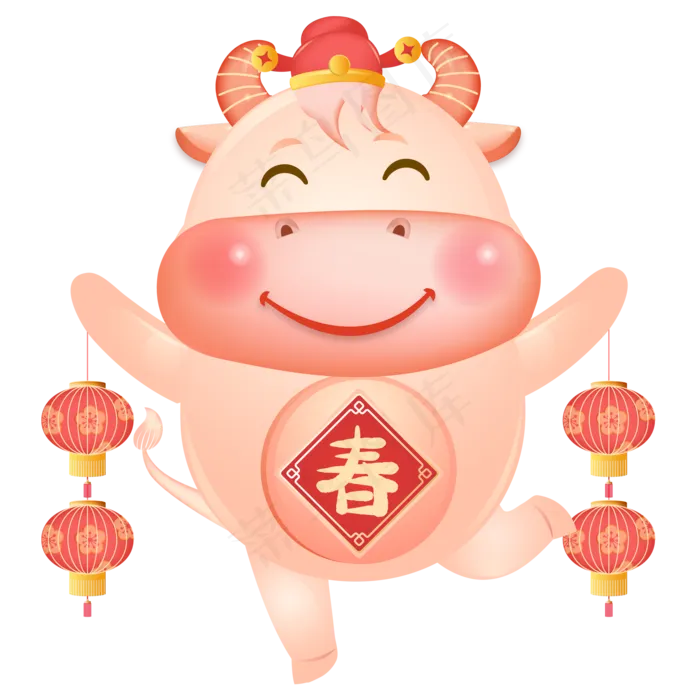 2021牛年手提灯笼卡通牛形象(2000*2000px 72dpi )ai矢量模版下载