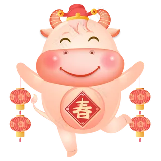 2021牛年手提灯笼卡通牛形象