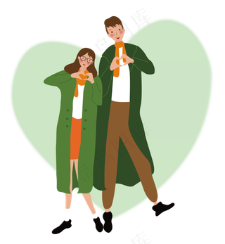 绿色情人节情侣甜蜜图png矢量图