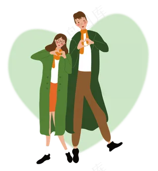 绿色情人节情侣甜蜜图png矢量图