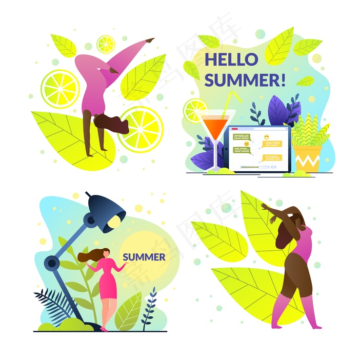 在工作和度假的时候给夏天的女孩打招呼