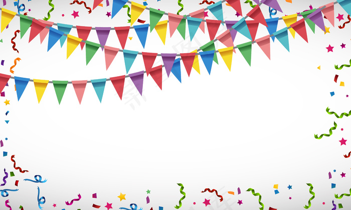 空白背景，彩色党旗和五彩纸屑