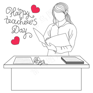 教师节线稿矢量图