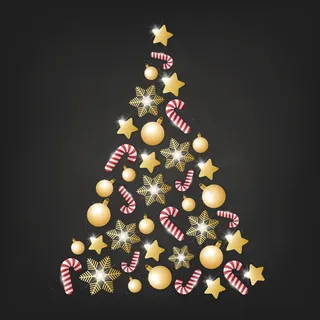 圣诞树由逼真的金色装饰制成