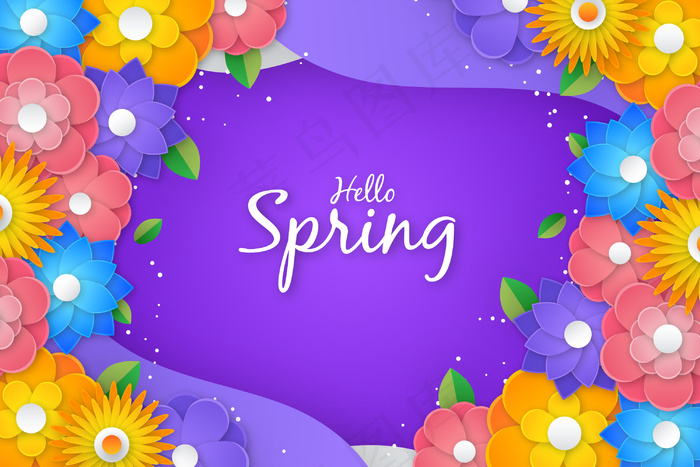 彩色的hello spring字体，纸质背景eps,ai矢量模版下载