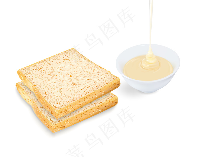 白面上倒着炼乳的面包eps,ai矢量模版下载