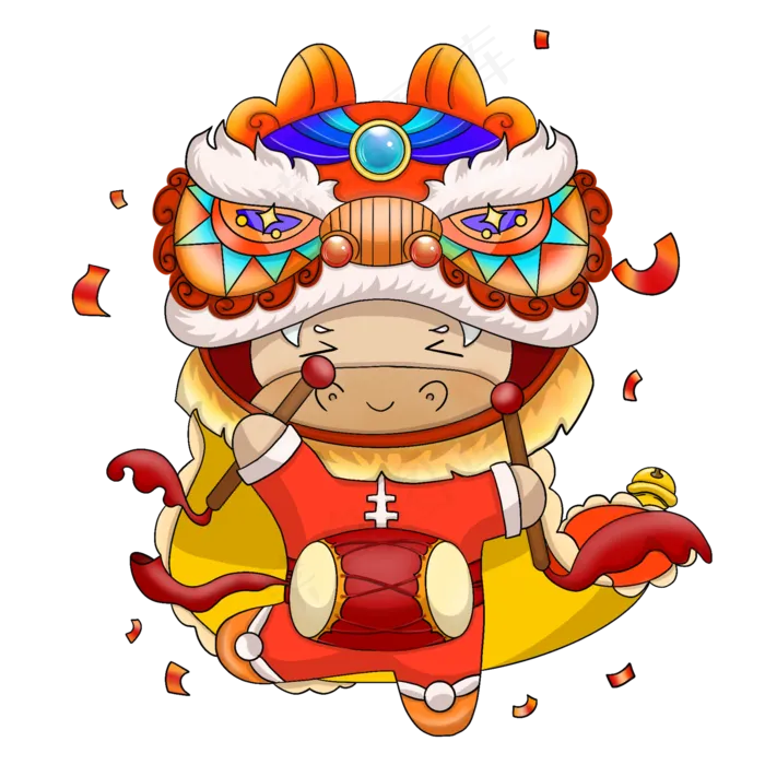 手绘中国风牛年新年(2000X2000(DPI:300))psd模版下载