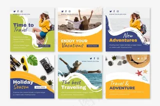 带笔刷笔划的旅行模板集合