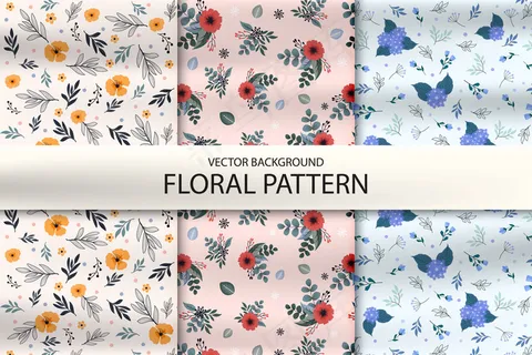 一套带有叶子和花的抽象图案