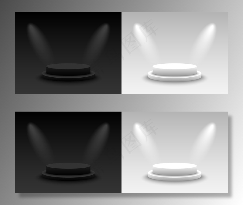 背景矢量三维黑暗和光明的讲台渲染。空的黑暗和光明的平台基座。矢量图解