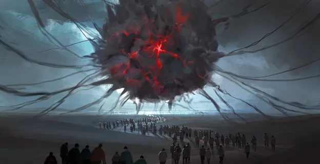 可怕的幻想场景，数字插图。