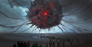 可怕的幻想场景，数字插图。