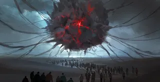 可怕的幻想场景，数字插图。