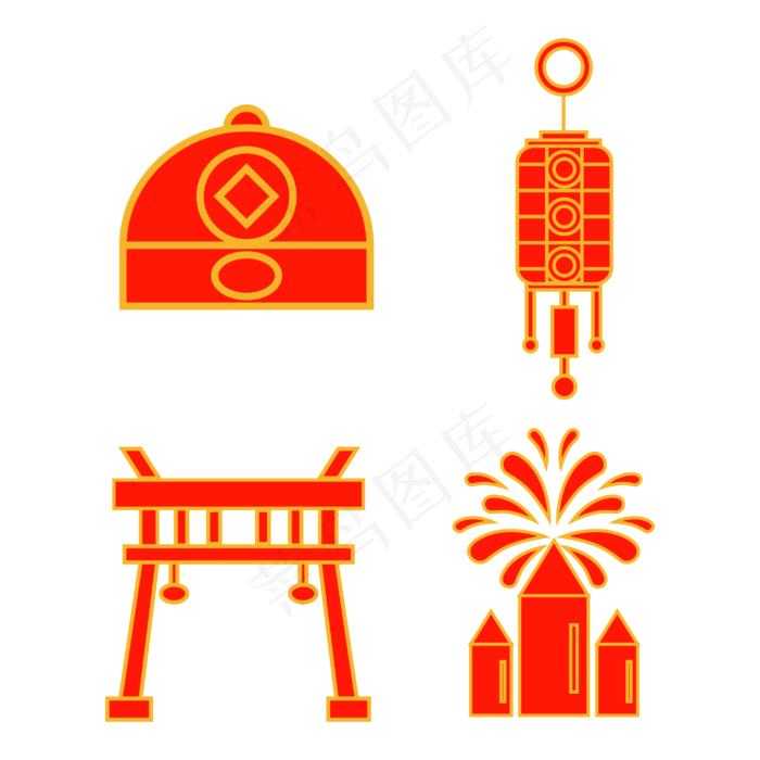春节帽子灯笼烟花图标