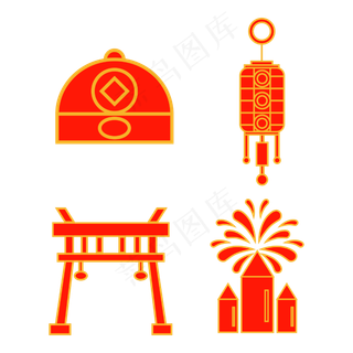 春节帽子灯笼烟花图标