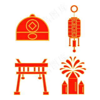 春节帽子灯笼烟花图标
