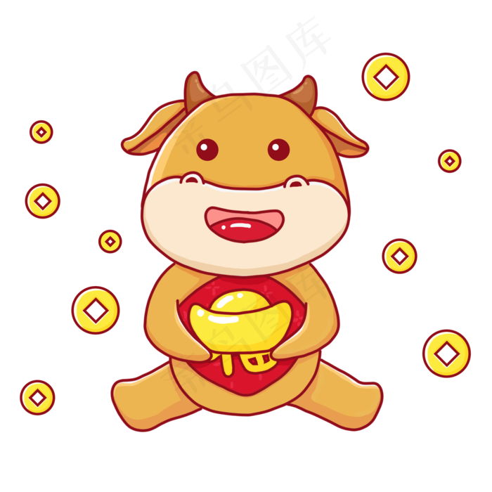 卡通手绘新年萌牛牛(2000X2000(DPI:300))psd模版下载