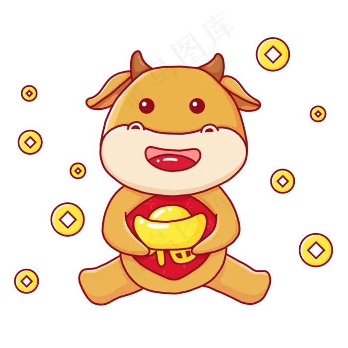 卡通手绘新年萌牛牛(2000X2000(DPI:300))psd模版下载