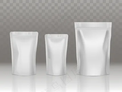 铝箔或塑料袋袋设置阀门和密封隔离在透明的背景。