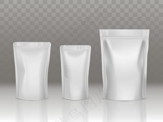 铝箔或塑料袋袋设置阀门和密封隔离在透明的背景。