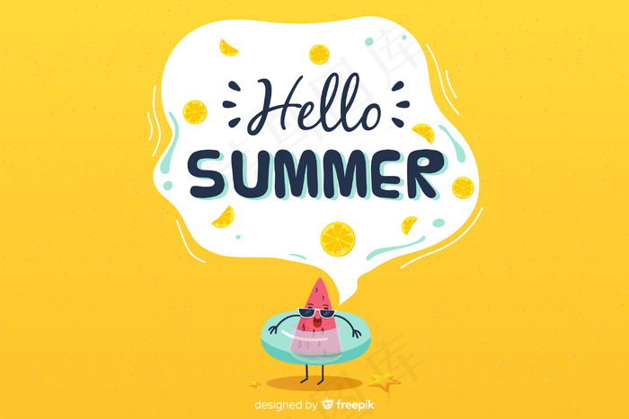 手绘hello summer背景eps,ai矢量模版下载