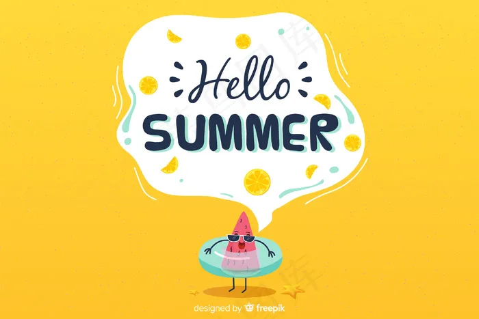手绘hello summer背景eps,ai矢量模版下载