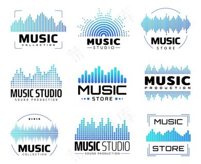 带有均衡器的音乐图标、带有音频或无线电波或音频线的符号。