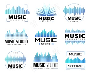 带有均衡器的音乐图标、带有音频或无线电波或音频线的符号。