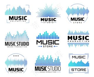 带有均衡器的音乐图标、带有音频或无线电波或音频线的符号。