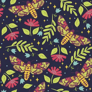 无缝图案，飞蛾死头。绘图。