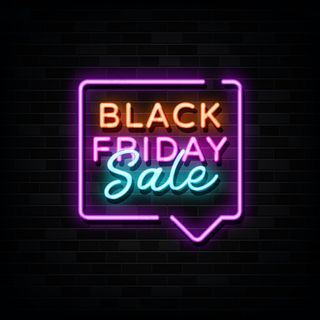 黑色星期五出售霓虹灯标志向量。霓虹灯样式设计模板