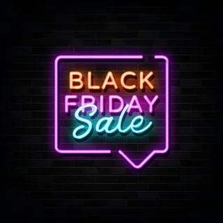 黑色星期五出售霓虹灯标志向量。霓虹灯样式设计模板