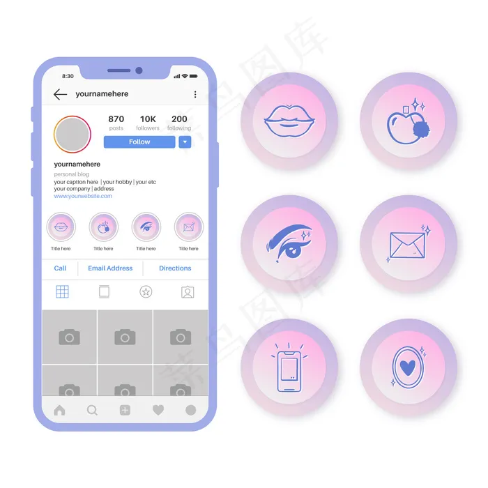 Instagram gradient stories智能手机亮点eps,ai矢量模版下载
