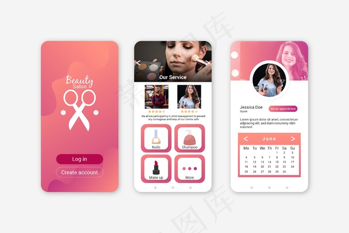带照片的美容院预订应用程序eps,ai矢量模版下载
