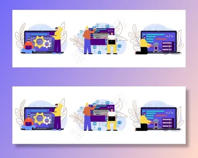 它是一组独立的作品，带有平板电脑屏幕、连接图标和涂鸦人物