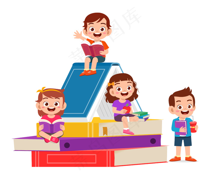 快乐可爱的小男孩和女孩读书eps,ai矢量模版下载