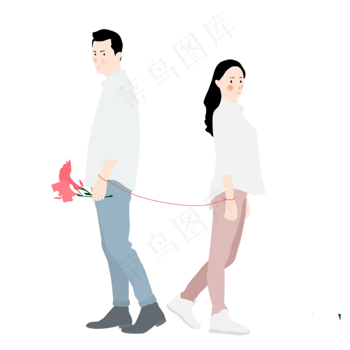 背靠背牵着红绳子的情侣元素(2000X2000(DPI:96))psd模版下载